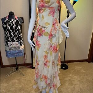 Cream Asymmetrical Tiered Maxi Gown for Wedding Guest